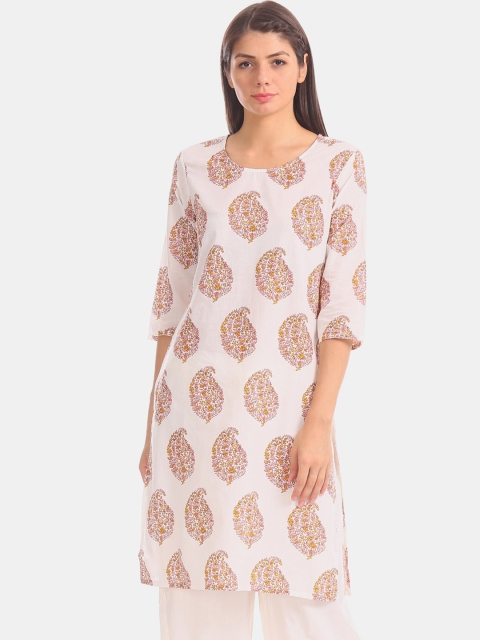 

Karigari Women Off-White Printed Straight Kurta