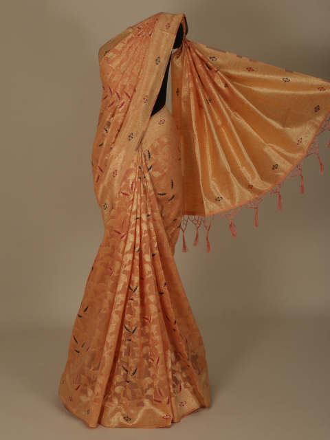 

Pothys Orange Woven Design Jute Silk Saree
