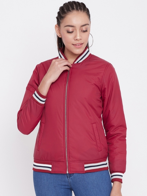 

Austin wood Women Red Solid Lightweight Bomber Jacket