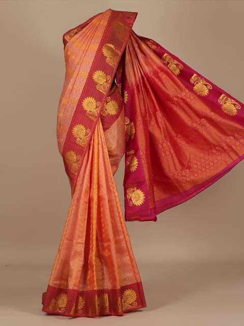

Pothys Peach-Coloured & Red Silk Blend Woven Design Saree