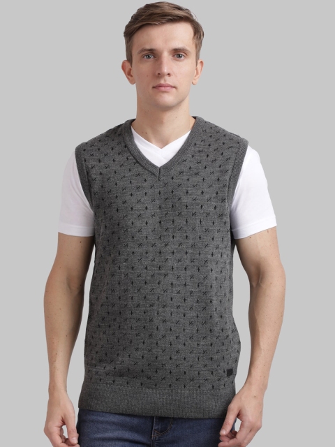 Parx Men Grey Self-Design Sweater