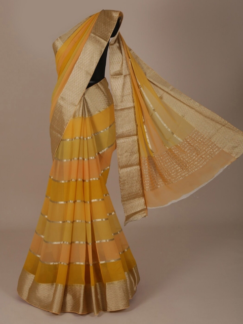

Pothys Yellow Striped Pure Chiffon Saree