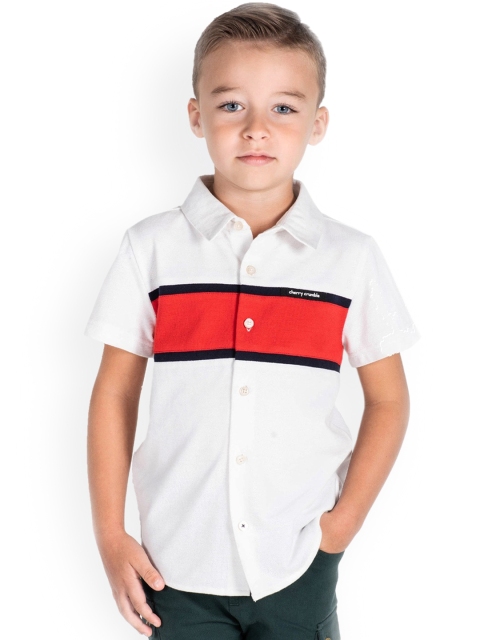 

Cherry Crumble Boys White Regular Fit Colourblocked Casual Shirt
