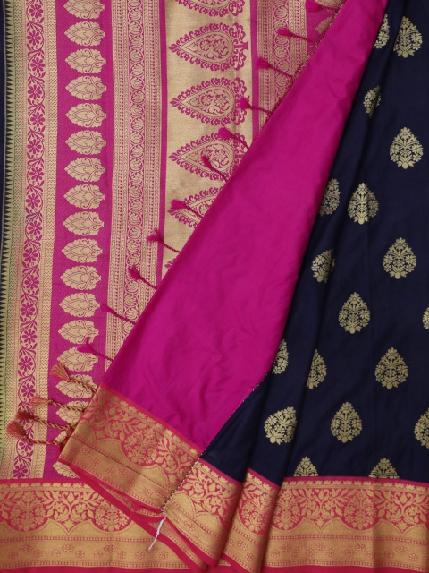 

Bangalore Silk Emporium Blue & Pink Silk Blend Woven Design Saree