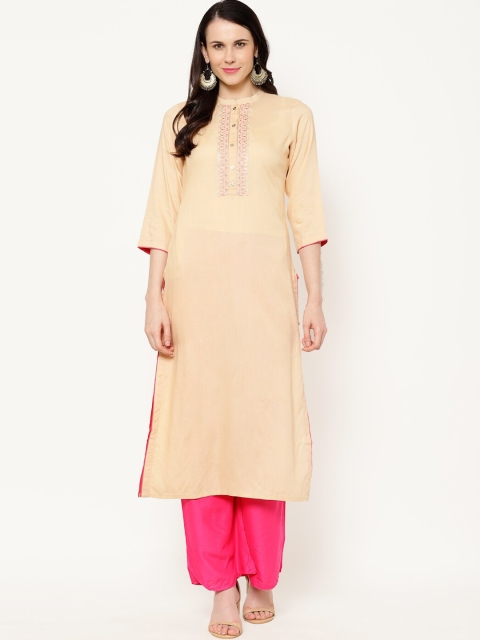 

Ramas Women Beige Yoke Design Straight Kurta