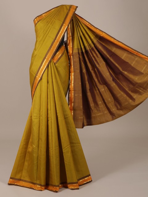 

Pothys Olive Green Solid Pure Silk Saree