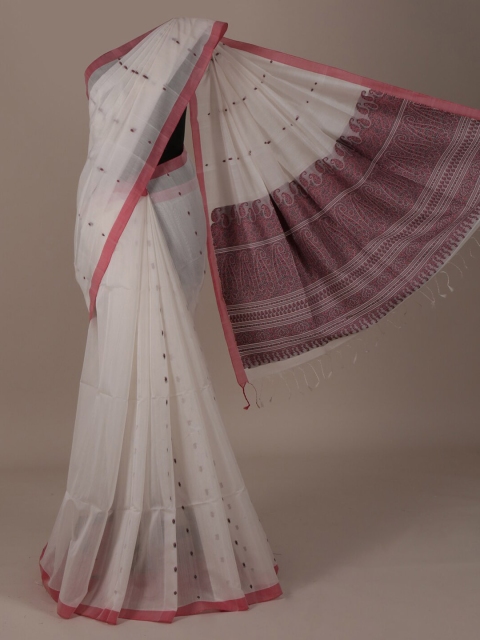 

Pothys White & Pink Silk Cotton Woven Design Saree