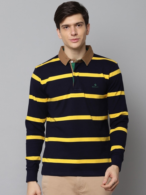

GANT Men Black & Yellow Striped Polo Collar T-shirt