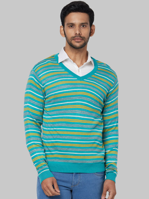 

Park Avenue Men Blue Striped Pullover Sweater