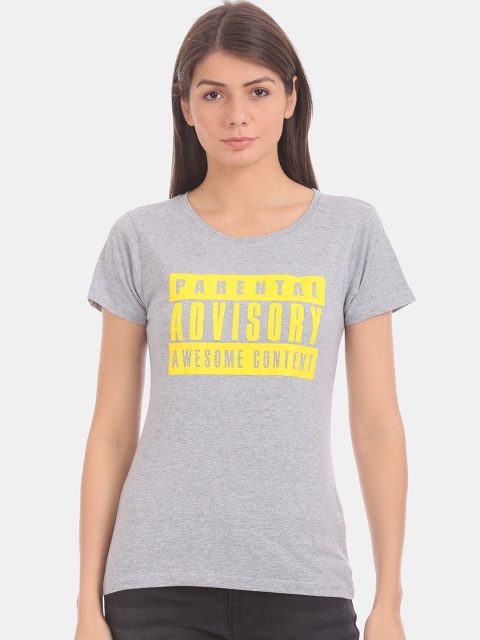 

Sugr Women Grey Printed Round Neck T-shirt