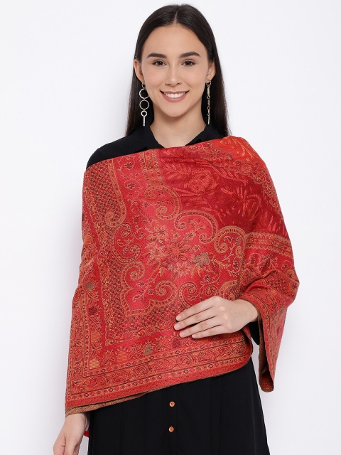 

Pashmoda Women Red Jamawar Aari Embroidered Woolen Shawl