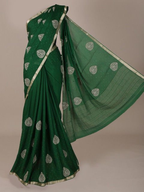 

Pothys Green Embroidered Pure Chiffon Saree