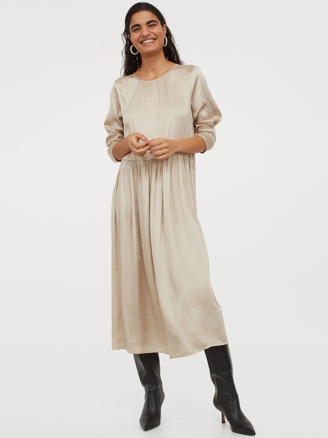 

H&M Women Beige Calf-Length Dress