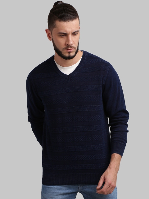 

Parx Men Blue Self-Striped Sweater