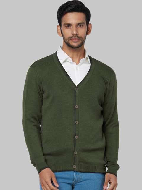 

Park Avenue Men Green Solid Cardigan Sweater