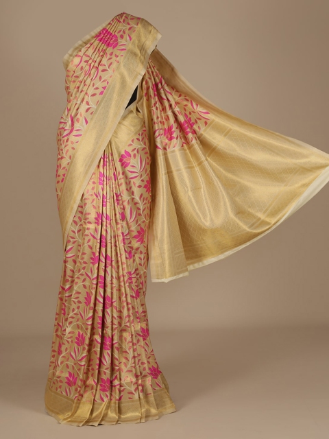 

Pothys Gold-Coloured & Pink Jute Silk Woven Design Saree