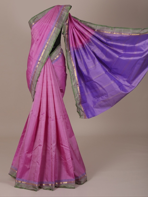 

Pothys Pink & Grey Pure Silk Solid Saree