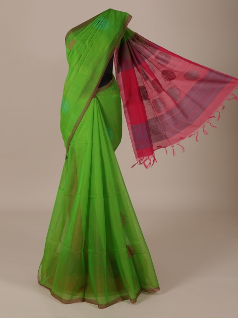 Pothys Green & Pink Silk Cotton Printed Saree