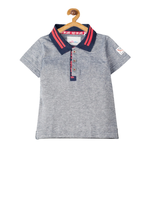 

YOUNG BIRDS Boys Navy Blue Solid Polo Collar T-shirt