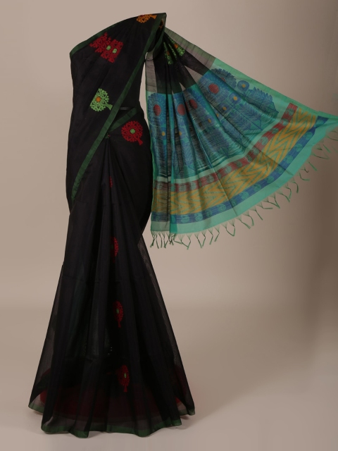 

Pothys Black & Red Silk Cotton Embroidered Saree