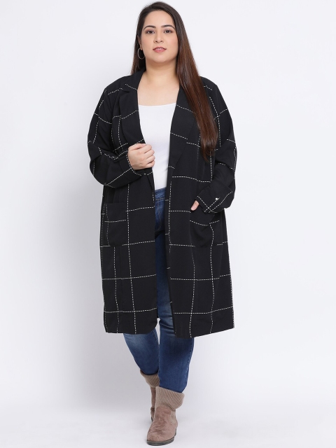 

Oxolloxo Women Black & White Checked Front-Open Plus Size Blazer