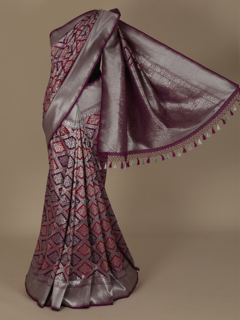

Pothys Purple & Silver-Toned Jute Silk Woven Design Saree