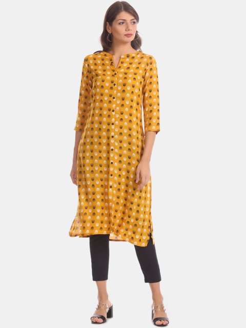 

Karigari Women Yellow Printed A-Line Kurta