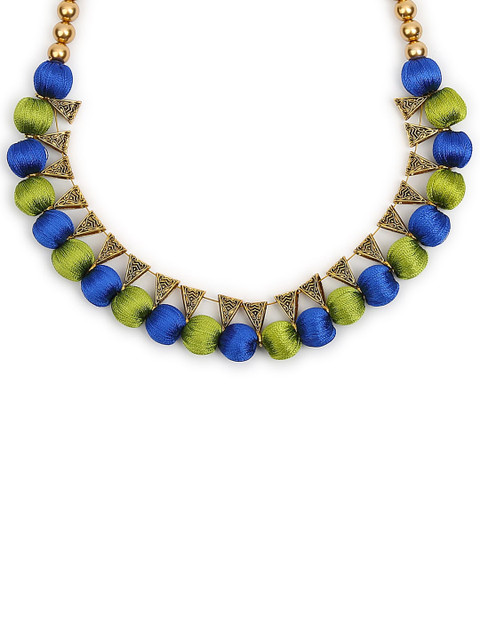 

AKSHARA Green & Blue Beaded Handcrafted Choker Necklace