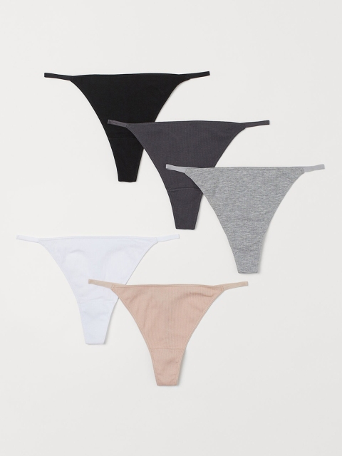 

H&M Women Multicolored 5-pack cotton thong briefs, Multi