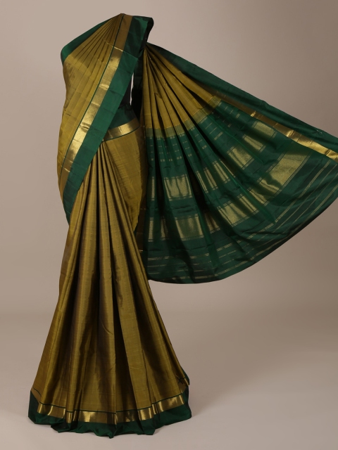 

Pothys Green & Gold-Toned Pure Silk Solid Saree
