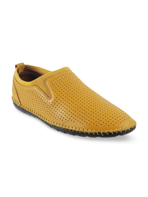 

Mochi Men Mustard Yellow Perforations Leather Loafers