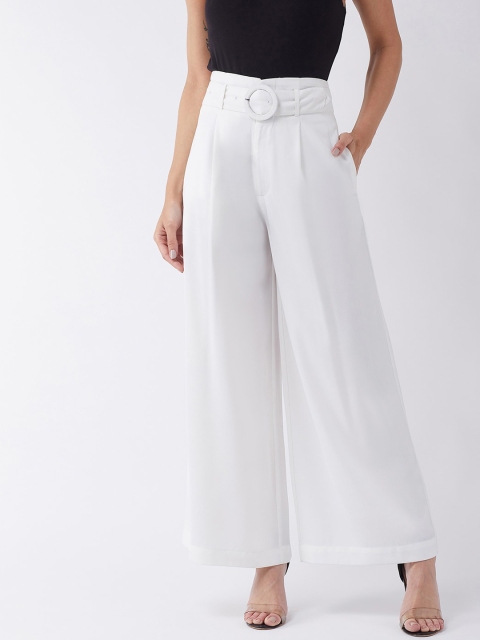

MAGRE Women White Flared Solid Parallel Trousers