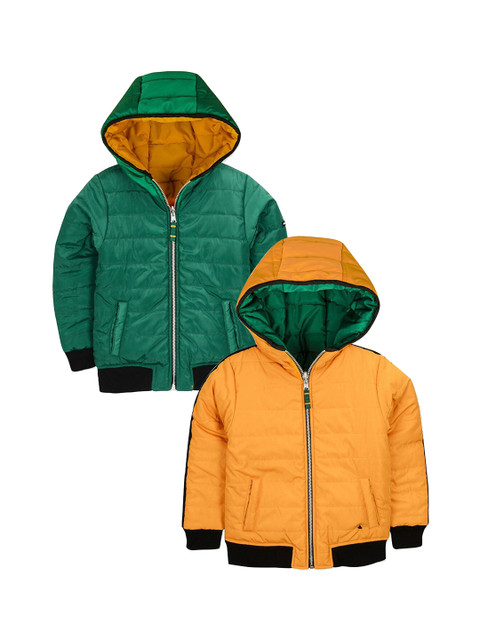 

Cherry Crumble Boys Yellow & Green Solid Reversible Bomber Jacket