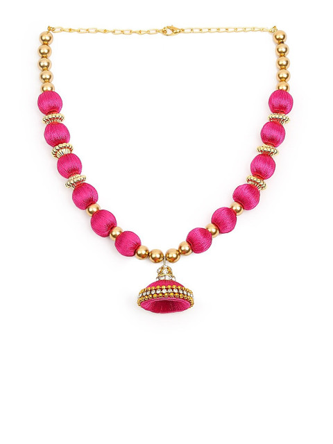 

AKSHARA Gold-Colored & Pink Beaded Handcrafted Choker Necklace