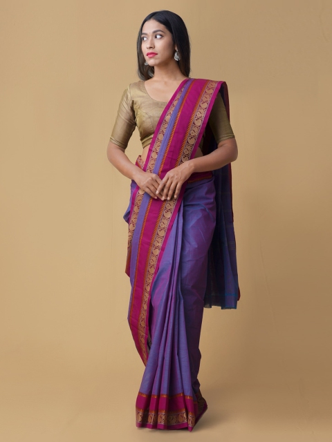 

Unnati Silks Purple & Pink Pure Cotton Solid Saree
