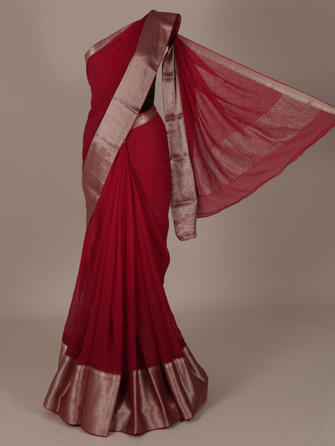 

Pothys Red Embellished Pure Chiffon Saree