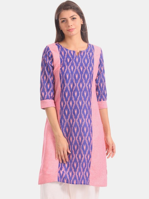 

Karigari Women Pink & Blue Printed A-Line Kurta