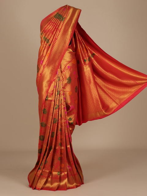 

Pothys Red & Gold-Toned Jute Silk Woven Design Saree