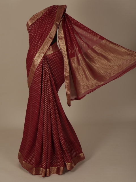 

Pothys Maroon & Gold-Toned Pure Chiffon Printed Saree