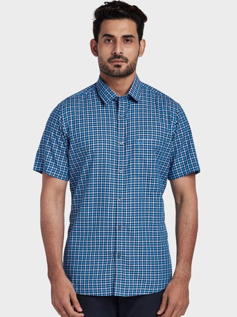 

ColorPlus Men Blue & White Tailored Fit Checked Casual Shirt