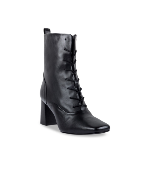 

Vanilla Moon Women Black Solid Leather High-Top Flat Boots