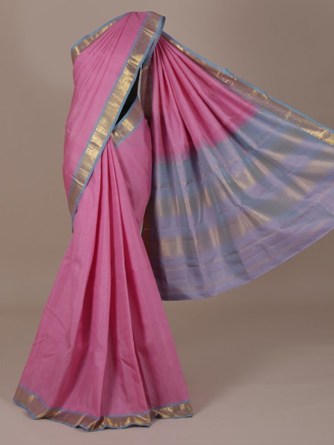 

Pothys Pink & Blue Pure Silk Solid Saree