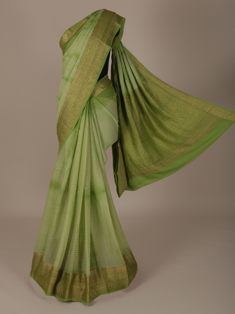 

Pothys Green & Gold-Coloured Pure Chiffon Solid Saree