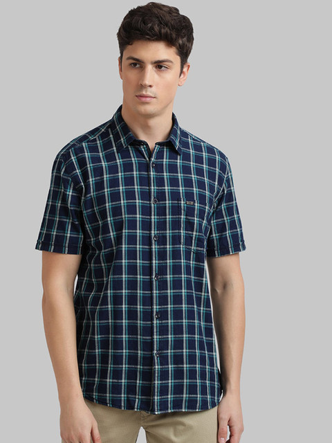 

Parx Men Navy Blue Slim Fit Checked Casual Shirt