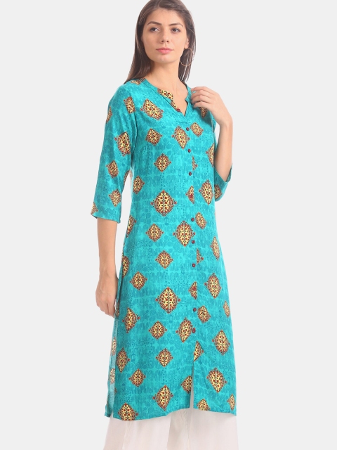 

Karigari Women Blue Printed Straight Kurta