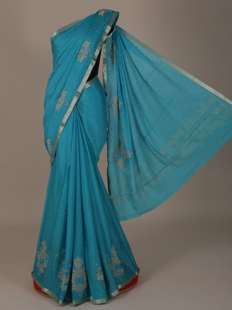 

Pothys Blue Embellished Pure Chiffon Saree