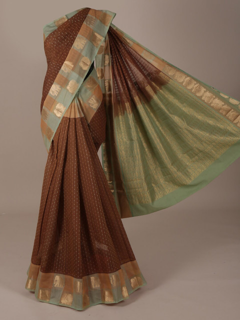 

Pothys Brown & Green Silk Cotton Woven Design Saree