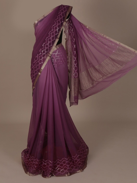 

Pothys Purple & Gold-Toned Pure Chiffon Embroidered Saree