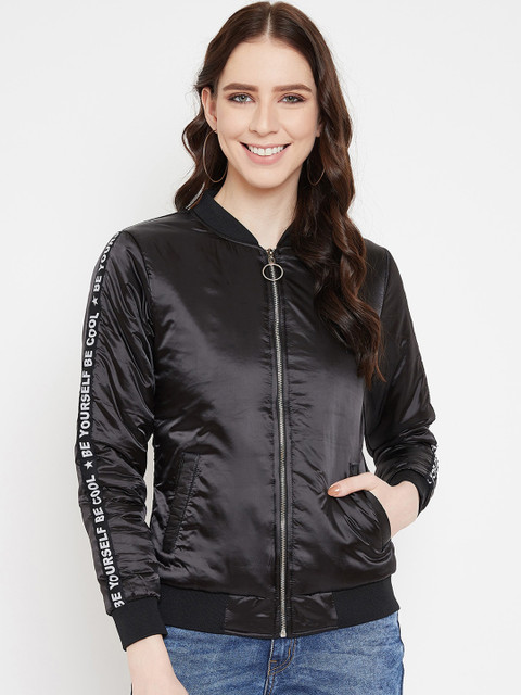 

Austin wood Women Black Solid Lightweight Bomber