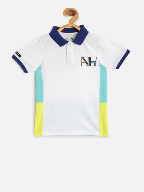 

Cherry Crumble Boys White Colourblocked Polo Collar T-shirt